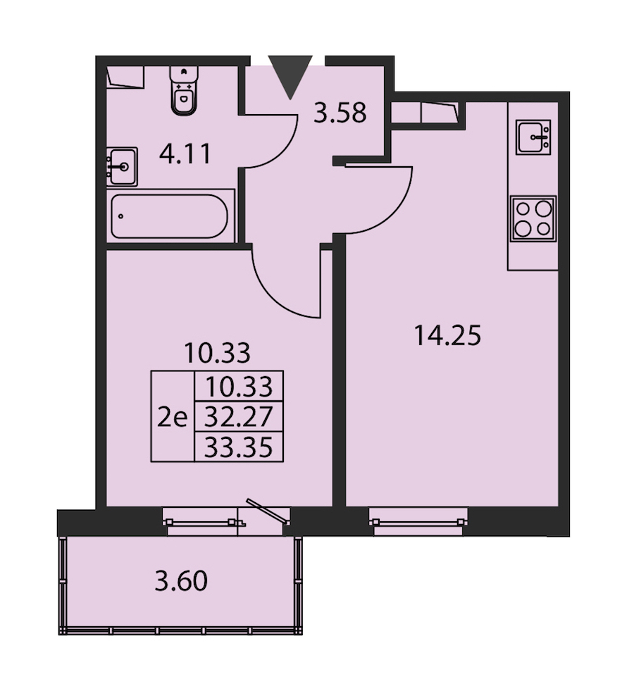 1-комнатная квартира 32.27 м², 1/12 эт., ЖК «Полис ЛАВрики»
